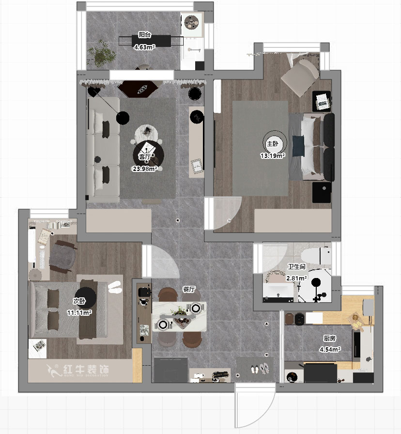 仇美蓉｜御道嘉庭8-1-702-78㎡-简约风格｜2室2厅1卫｜新房装修｜定制家｜全包10万｜00_03平面彩图